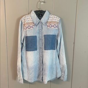 NWT Litz Shirt Western Cowgirl Blue Chambray   Patchwork Large Festival Coastal